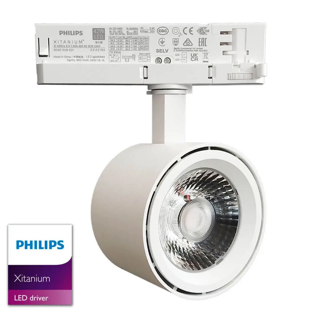 LED Tracklight 40W - 38W - 36W ODENSE White PHILIPS Driver 3-PHASE Rails - CRI+92