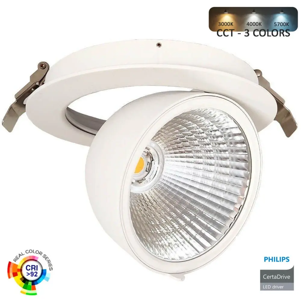 Faretto LED da incasso orientabile 30W | Philips Certa Drive | Chip Bridgelux | 24º | 3CCT | CRI+92