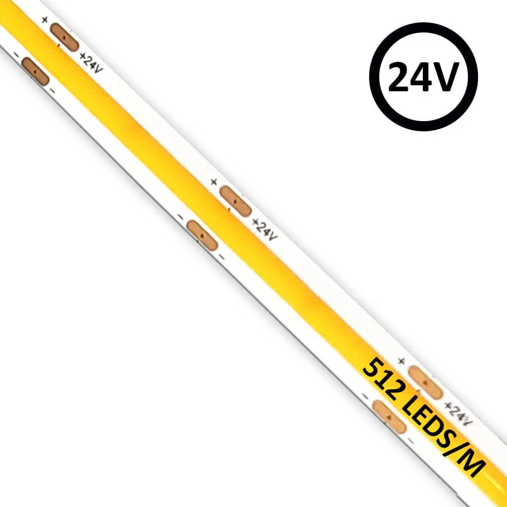 LED-Strip COB 24V | 512 LED/m | 5m | FLIP CHIP | 1650Lm | 11W/M | CRI90 | IP20 | SPECIELT TIL MAD