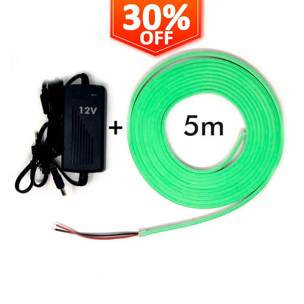 Pakke Grøn Neon LED 6mm 12V + Strømforsyning