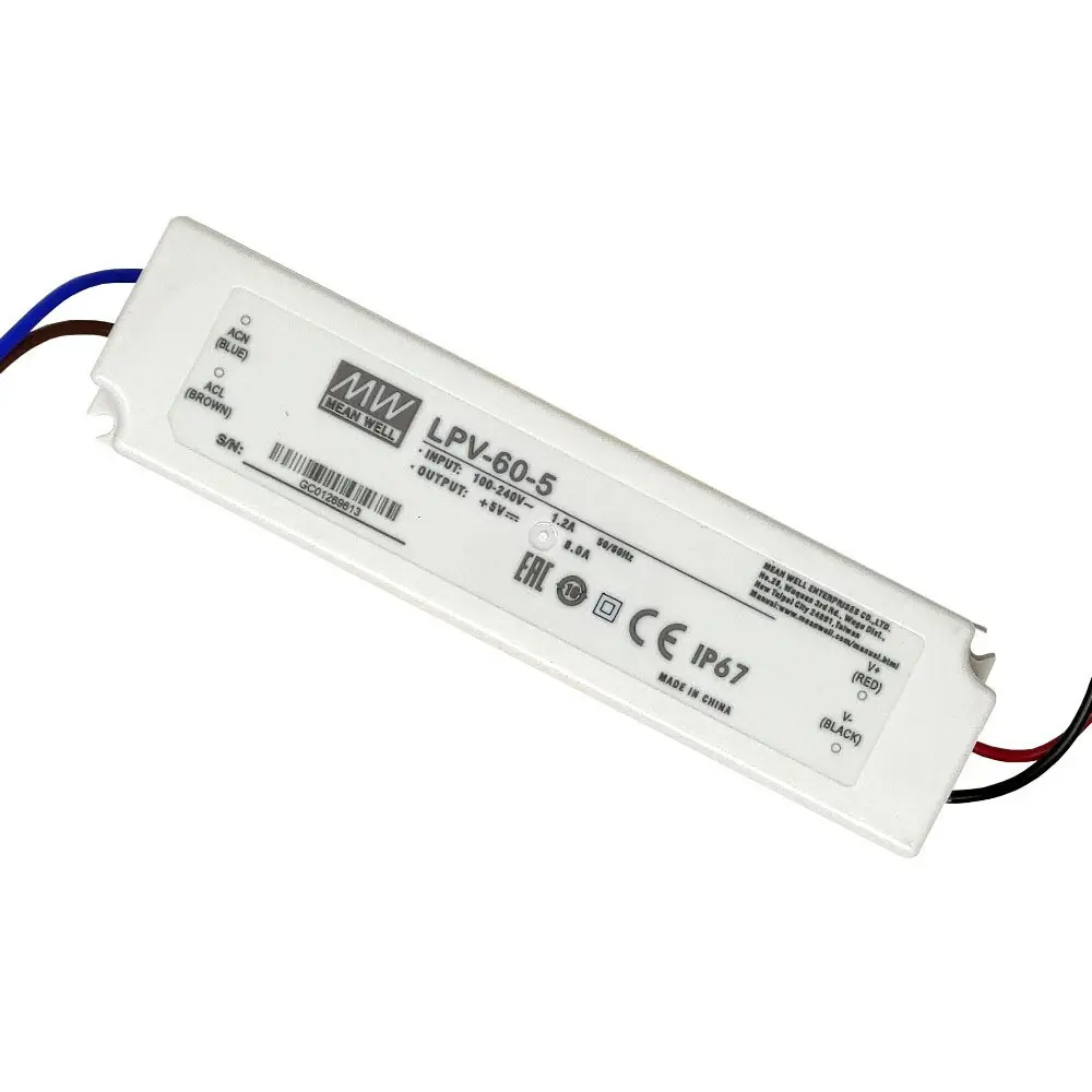 Fuente Alimentación Profesional | 60W | MEAN WELL | Salida 5V DC - 8A | IP67 | TÜV