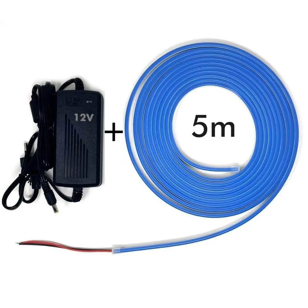 Pakke Blå  Neon LED 6mm 12V + Strømforsyning